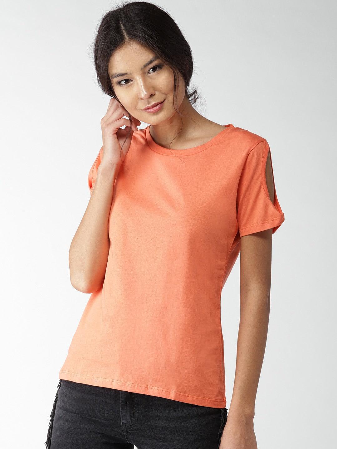 Style Quotient Women Orange Round Neck Solid Fashion Tops-Tops-StyleQuotient