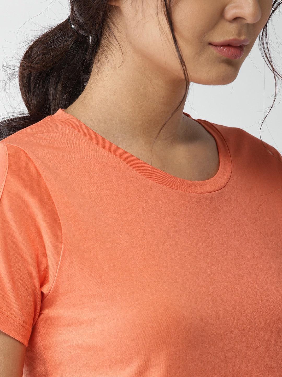 Style Quotient Women Orange Round Neck Solid Fashion Tops-Tops-StyleQuotient