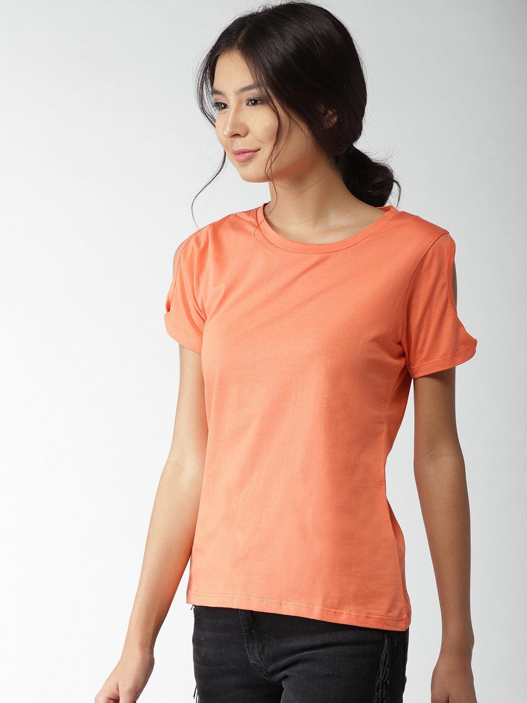 Style Quotient Women Orange Round Neck Solid Fashion Tops-Tops-StyleQuotient