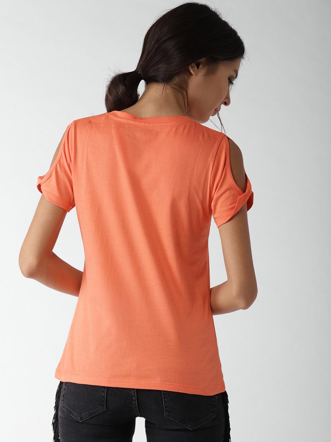 Style Quotient Women Orange Round Neck Solid Fashion Tops-Tops-StyleQuotient