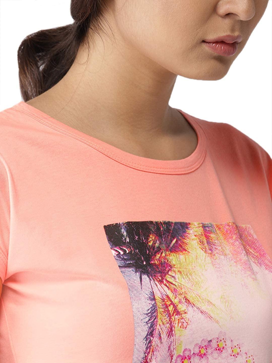 Style Quotient Women Peach Round Neck Graphic Fashion Tshirts-Tshirt-StyleQuotient