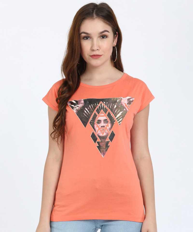 Style Quotient Women Orange RoundNeck Printed Fashion Tshirts-Tshirt-StyleQuotient