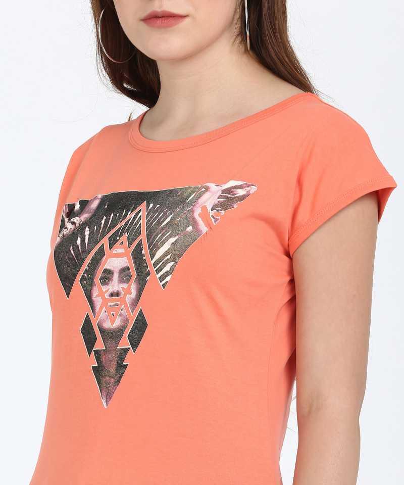 Style Quotient Women Orange RoundNeck Printed Fashion Tshirts-Tshirt-StyleQuotient