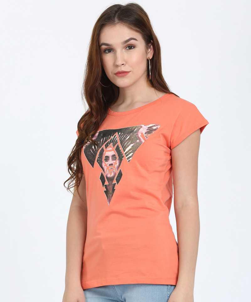 Style Quotient Women Orange RoundNeck Printed Fashion Tshirts-Tshirt-StyleQuotient