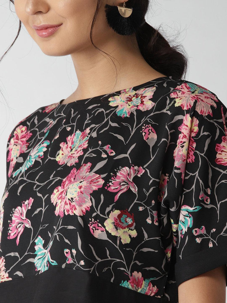 Women Black Floral Print Top-Tops-StyleQuotient