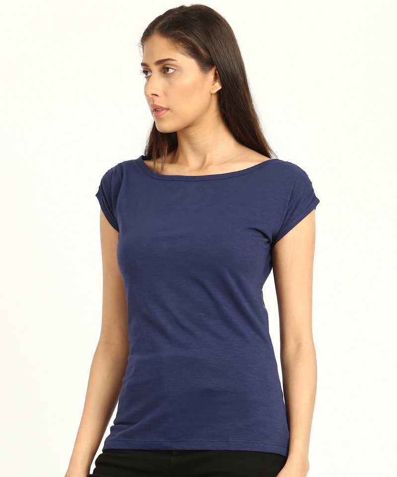 Style Quotient Women Navy Blue BoatNeck Solid Fashion Tops-Tops-StyleQuotient