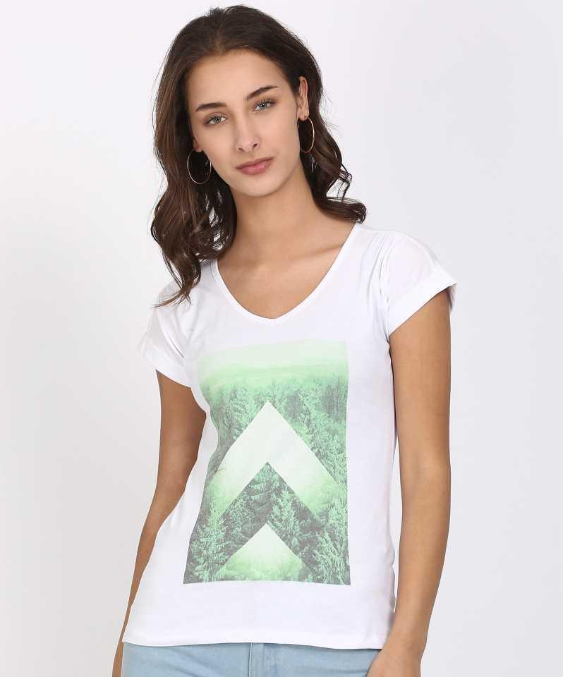 Style Quotient Women White V-Neck Printed Fashion Tshirts-Tshirt-StyleQuotient