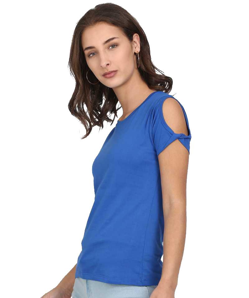 Style Quotient Women Blue RoundNeck Solid Fashion Tops-Tops-StyleQuotient