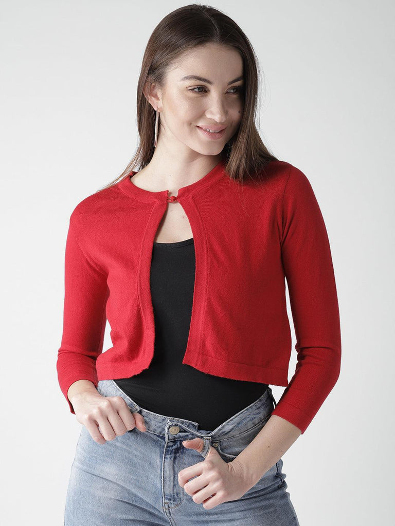 Style Quotient Women Solid Red Cotton Smart Casual Crop Shrug-Shrug-StyleQuotient
