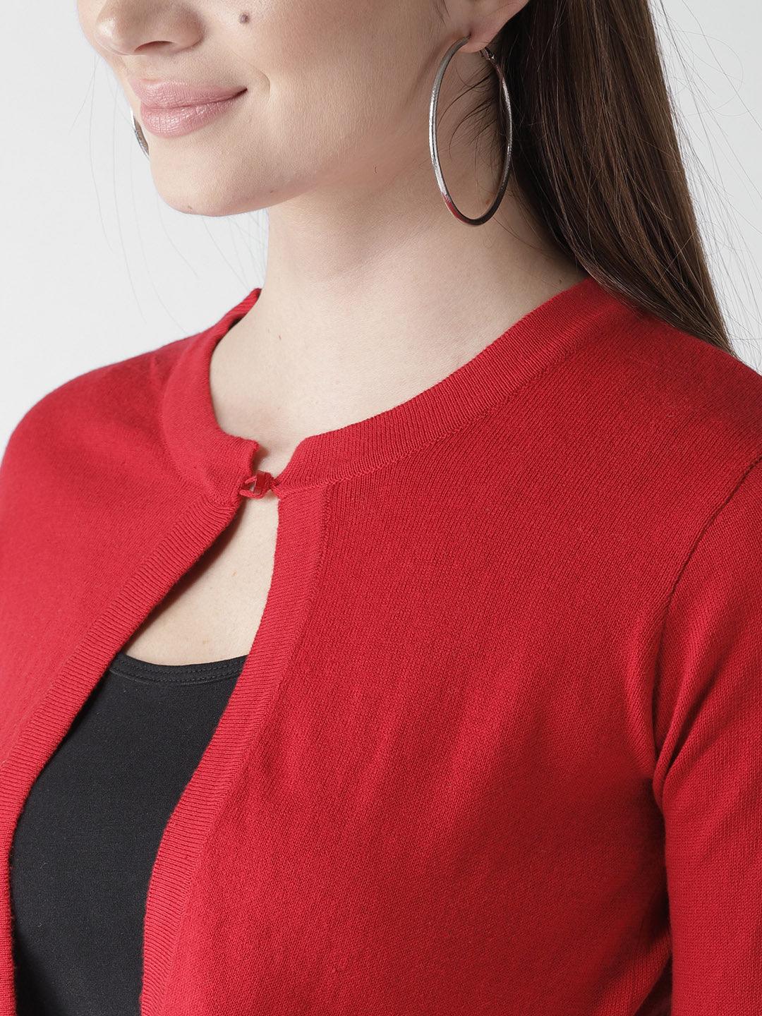 Style Quotient Women Solid Red Cotton Smart Casual Crop Shrug-Shrug-StyleQuotient