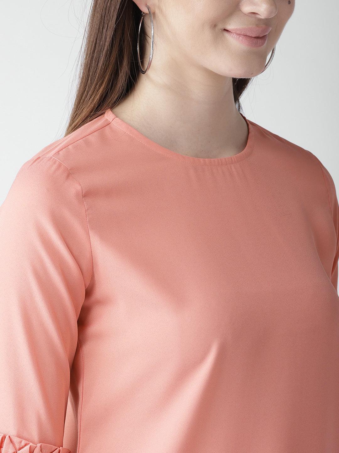 Women Coral Solid Blouson Top-Tops-StyleQuotient