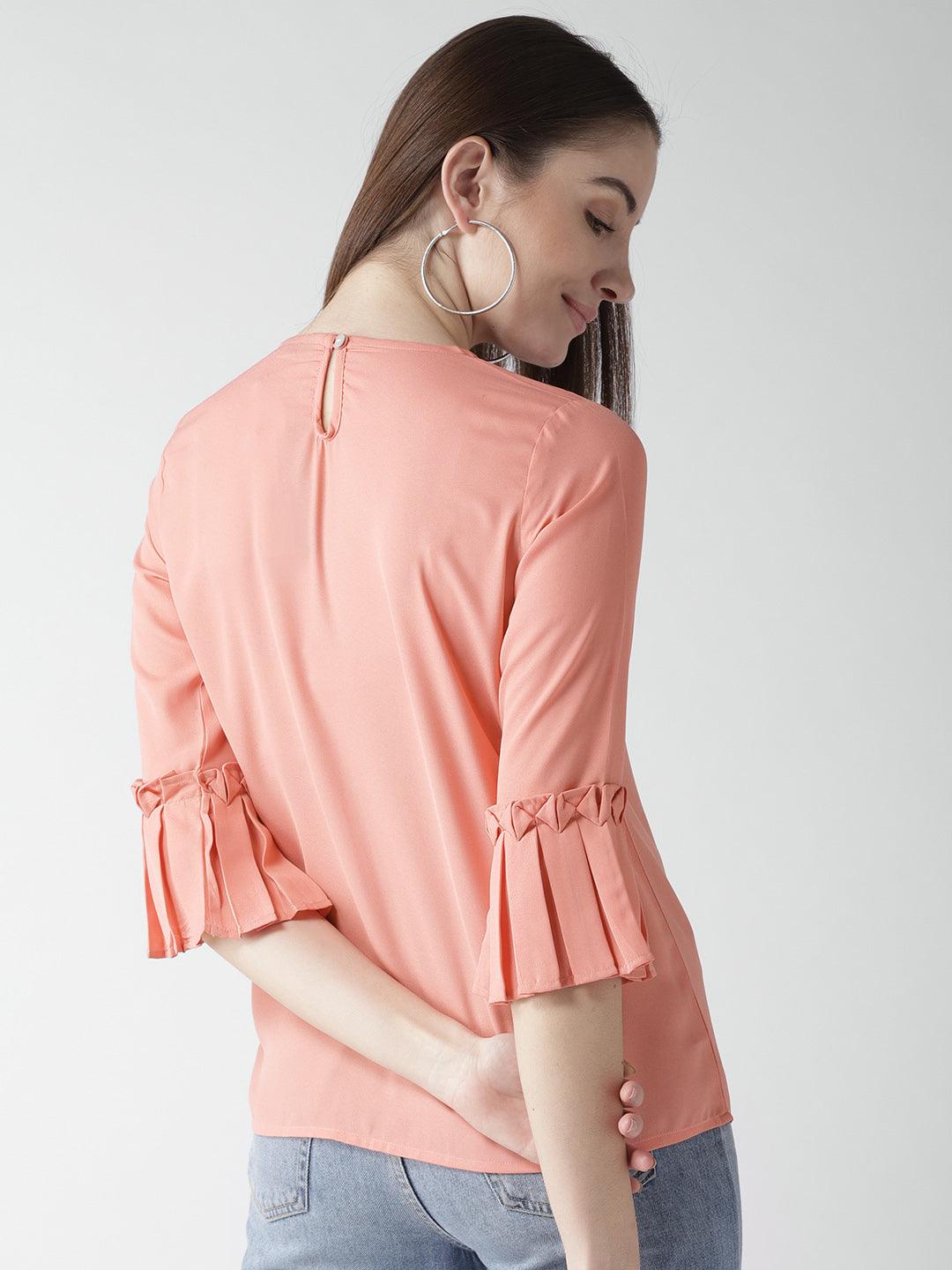 Women Coral Solid Blouson Top-Tops-StyleQuotient