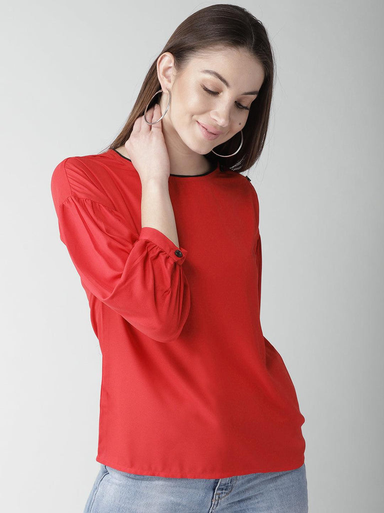 Women Red Solid Top-Tops-StyleQuotient