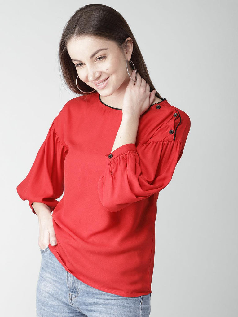 Women Red Solid Top-Tops-StyleQuotient