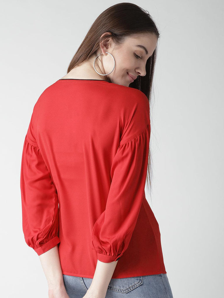 Women Red Solid Top-Tops-StyleQuotient