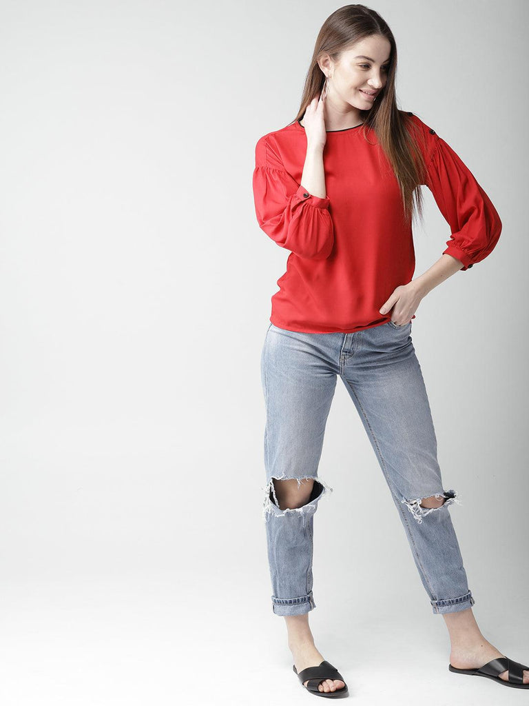 Women Red Solid Top-Tops-StyleQuotient