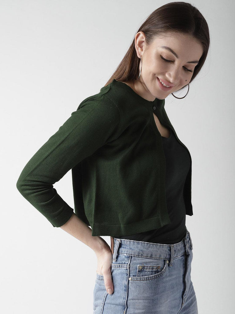 Style Quotient Women Solid Olive Cotton Smart Casual Crop Shrug-Shrug-StyleQuotient