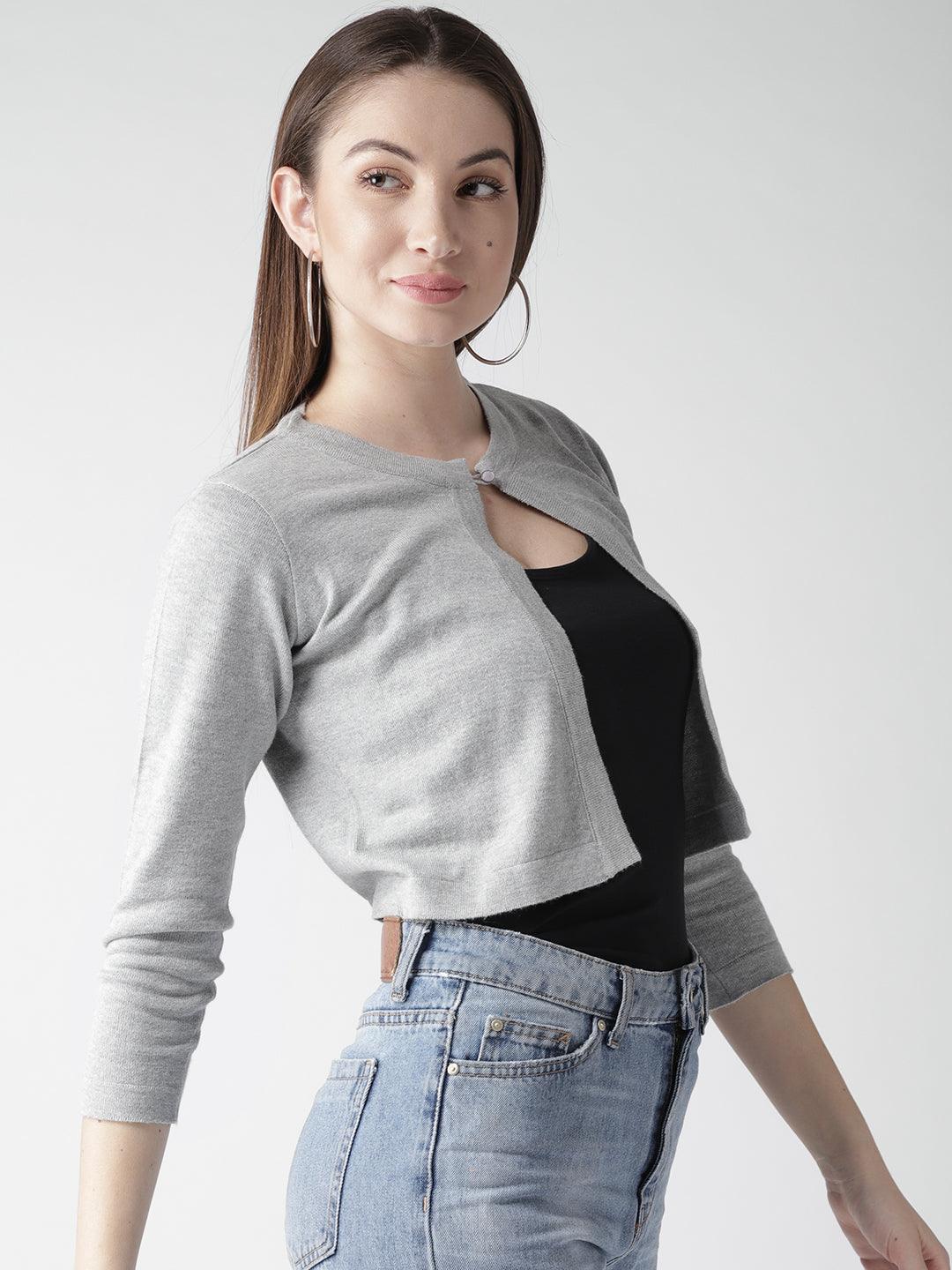 Style Quotient Women Solid Grey Cotton Smart Casual Crop Shrug-Shrug-StyleQuotient