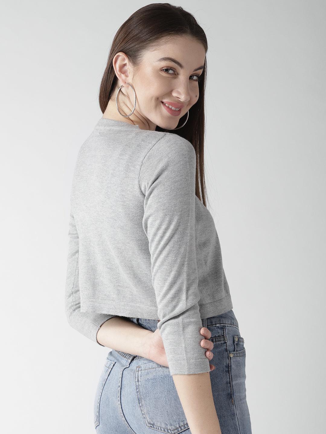 Style Quotient Women Solid Grey Cotton Smart Casual Crop Shrug-Shrug-StyleQuotient