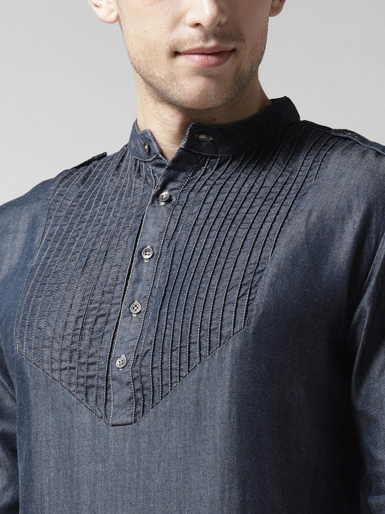 Men Navy Solid Straight Kurta-Mens Kurta-StyleQuotient