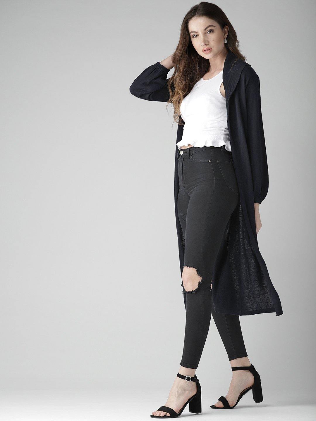 Navy Blue Solid Open Front Shrug-Shrug-StyleQuotient