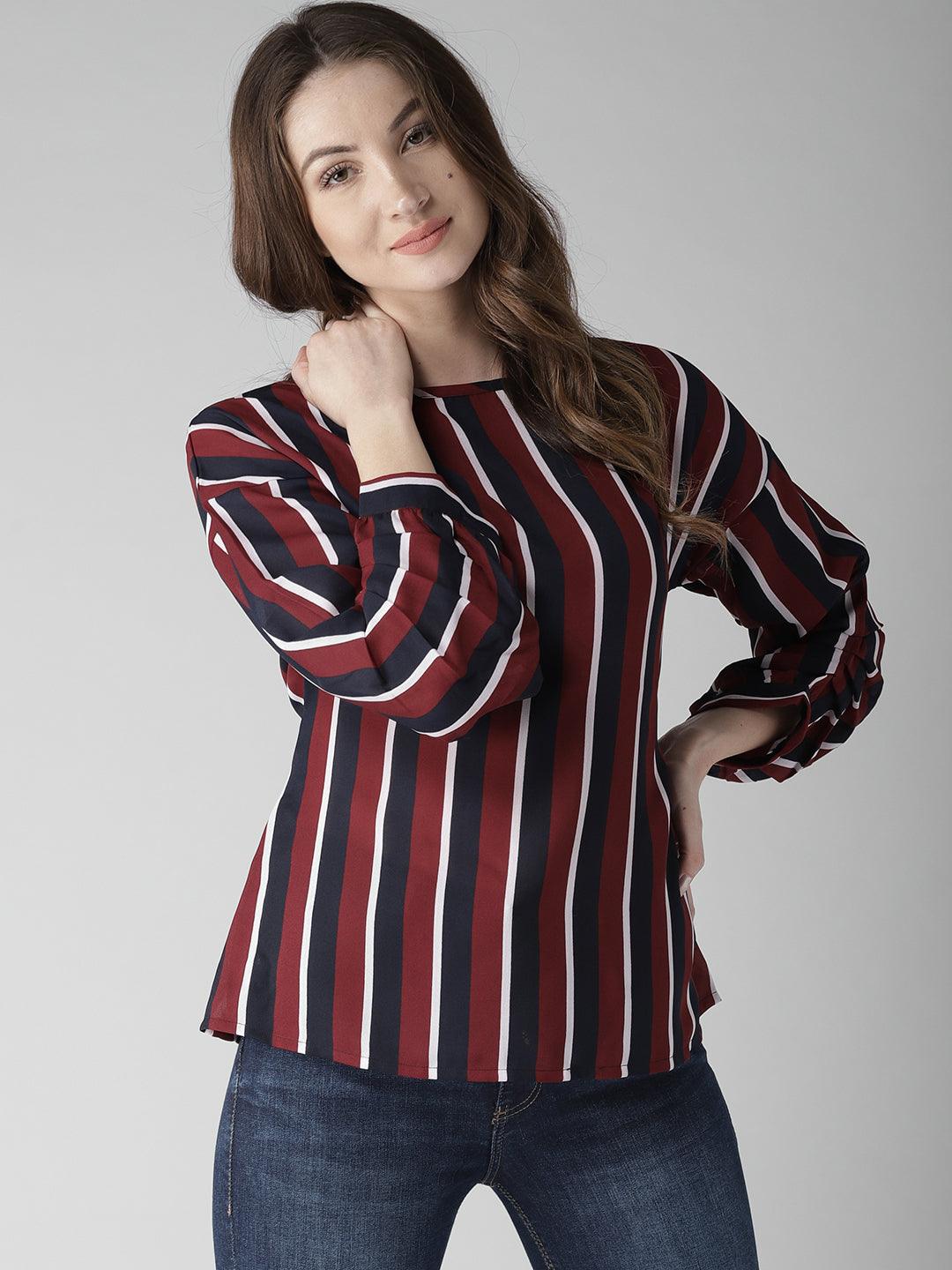 Women Grey & Black Striped Top-Tops-StyleQuotient