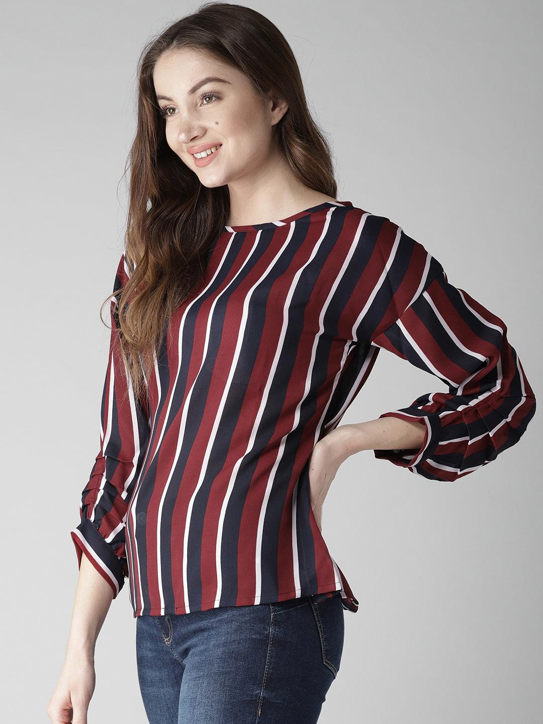 Women Grey & Black Striped Top-Tops-StyleQuotient