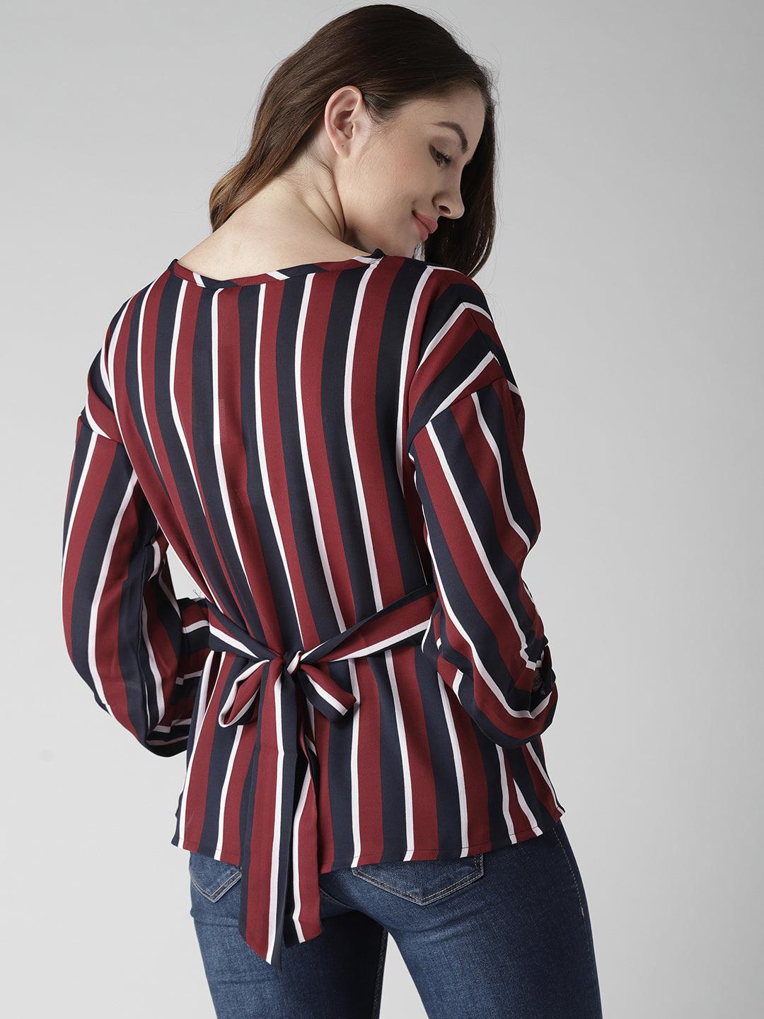 Women Grey & Black Striped Top-Tops-StyleQuotient