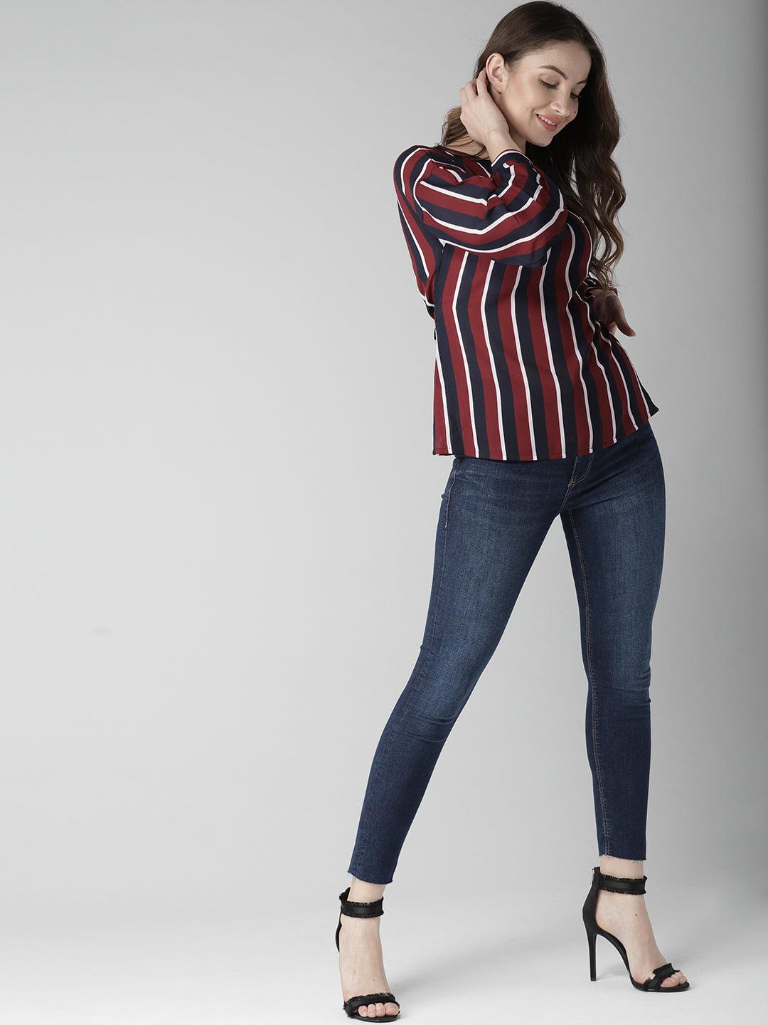 Women Grey & Black Striped Top-Tops-StyleQuotient