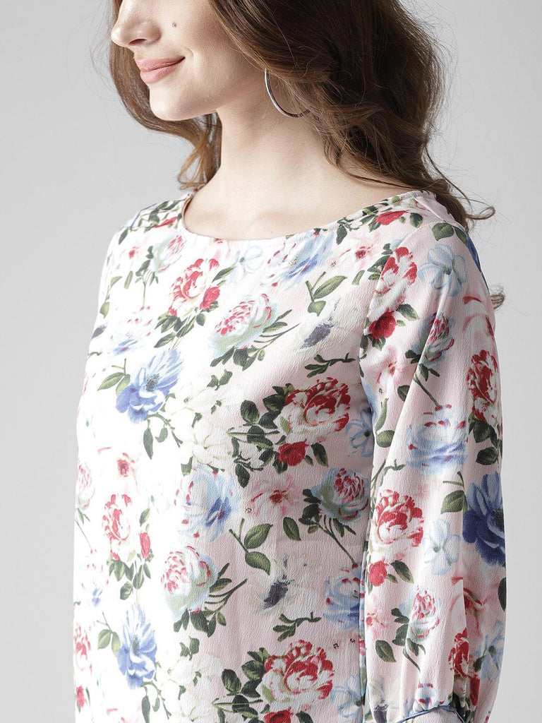 Women Pink & Blue Printed Styled Back Top-Tops-StyleQuotient