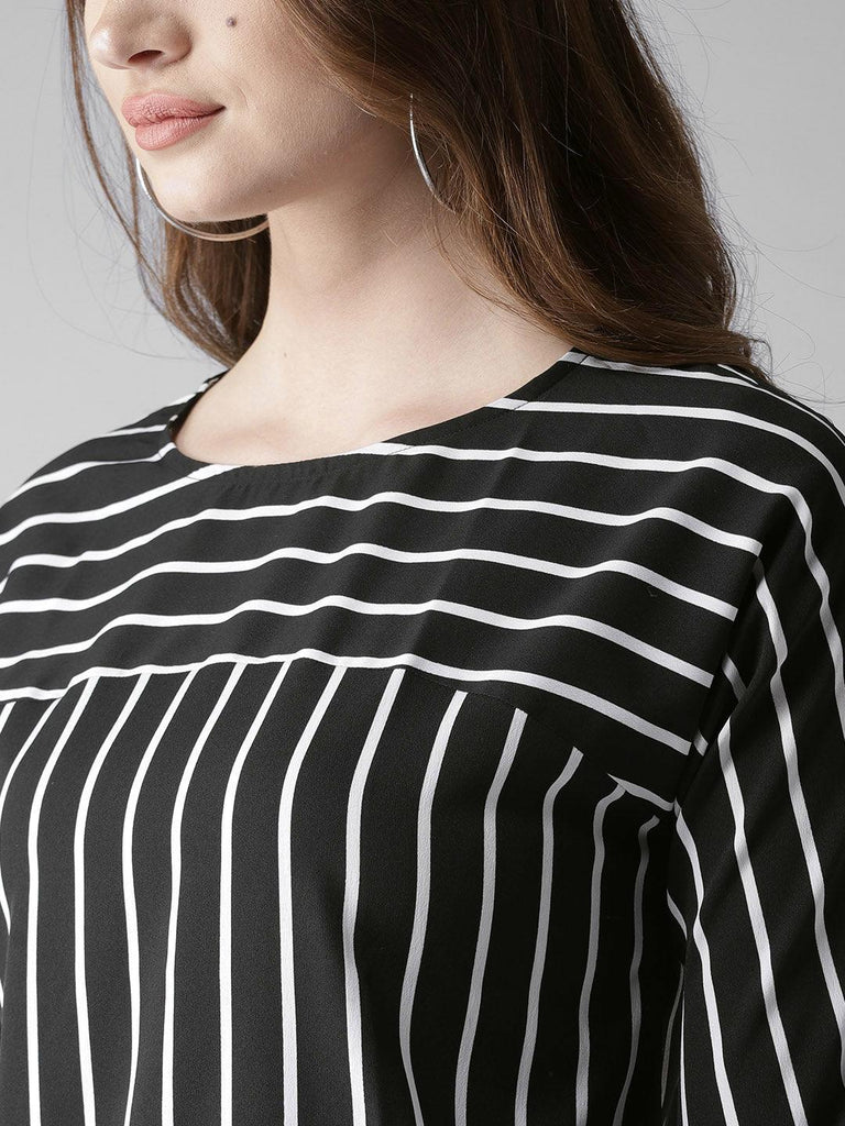 Women Black & White Striped Boxy Top-Tops-StyleQuotient