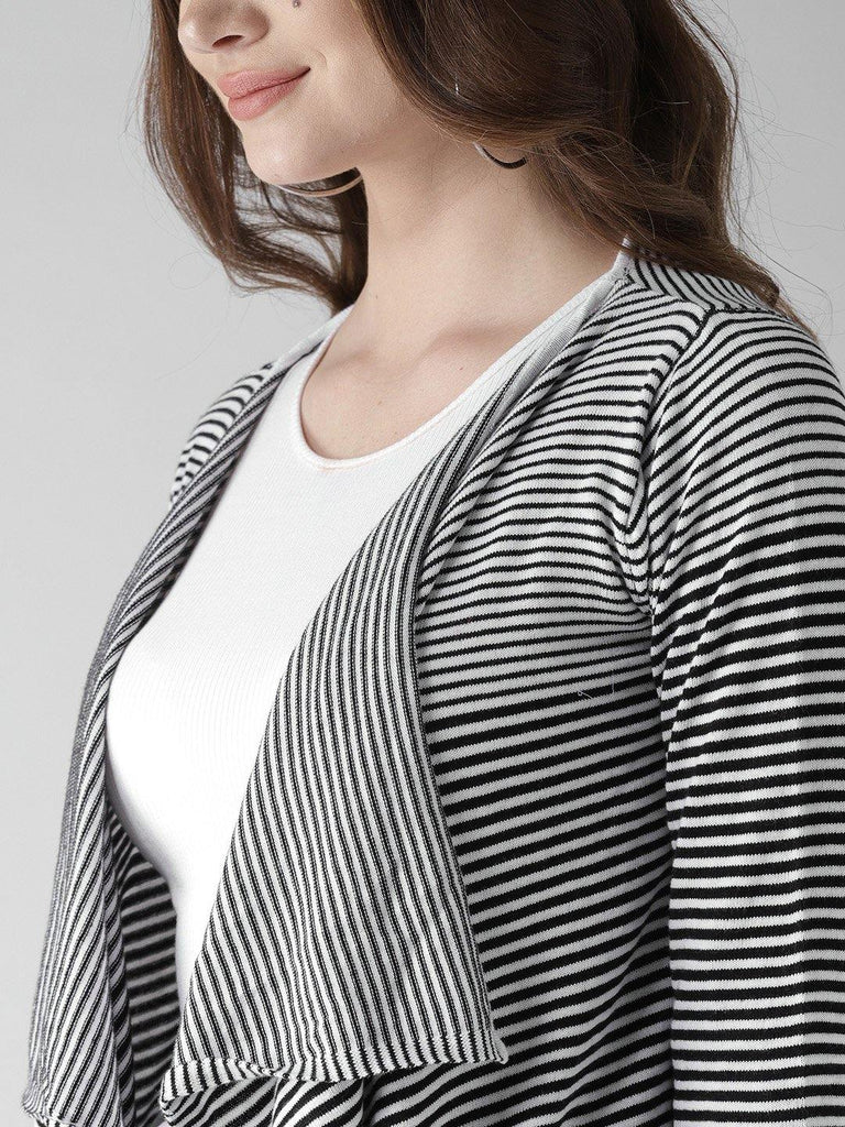 Black & White Striped Open Front Shrug-Shrug-StyleQuotient