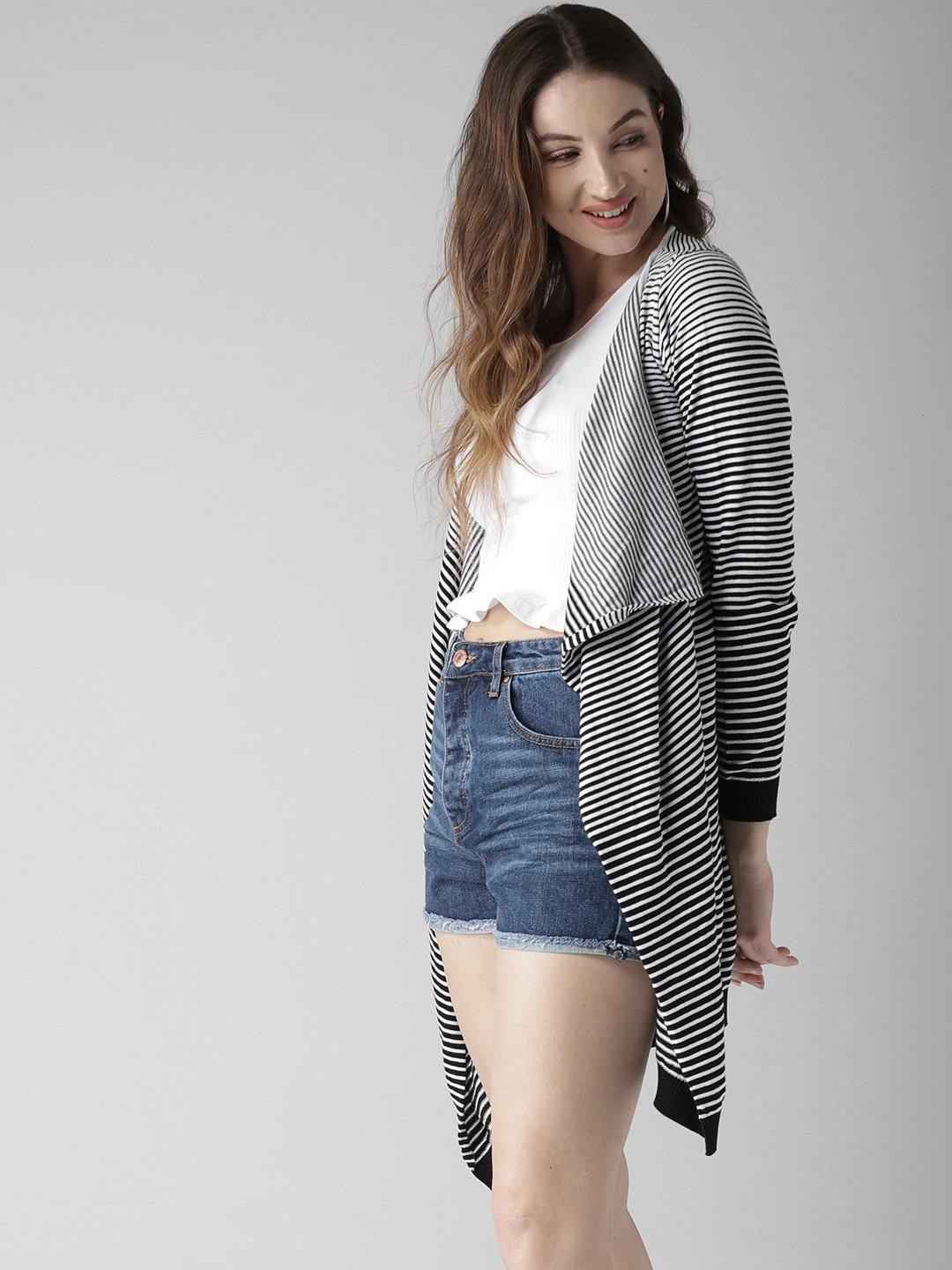 Black & White Striped Open Front Shrug-Shrug-StyleQuotient