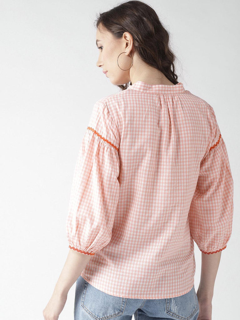 Women Pink & White Checked Top-Tops-StyleQuotient