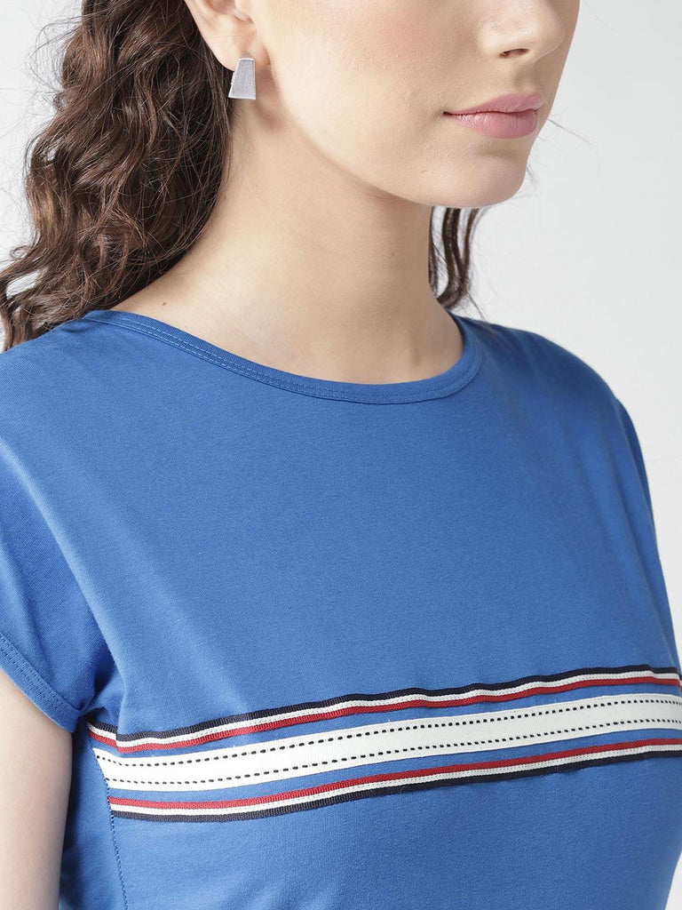 Women Blue Solid Round Neck T-shirt-Tshirt-StyleQuotient