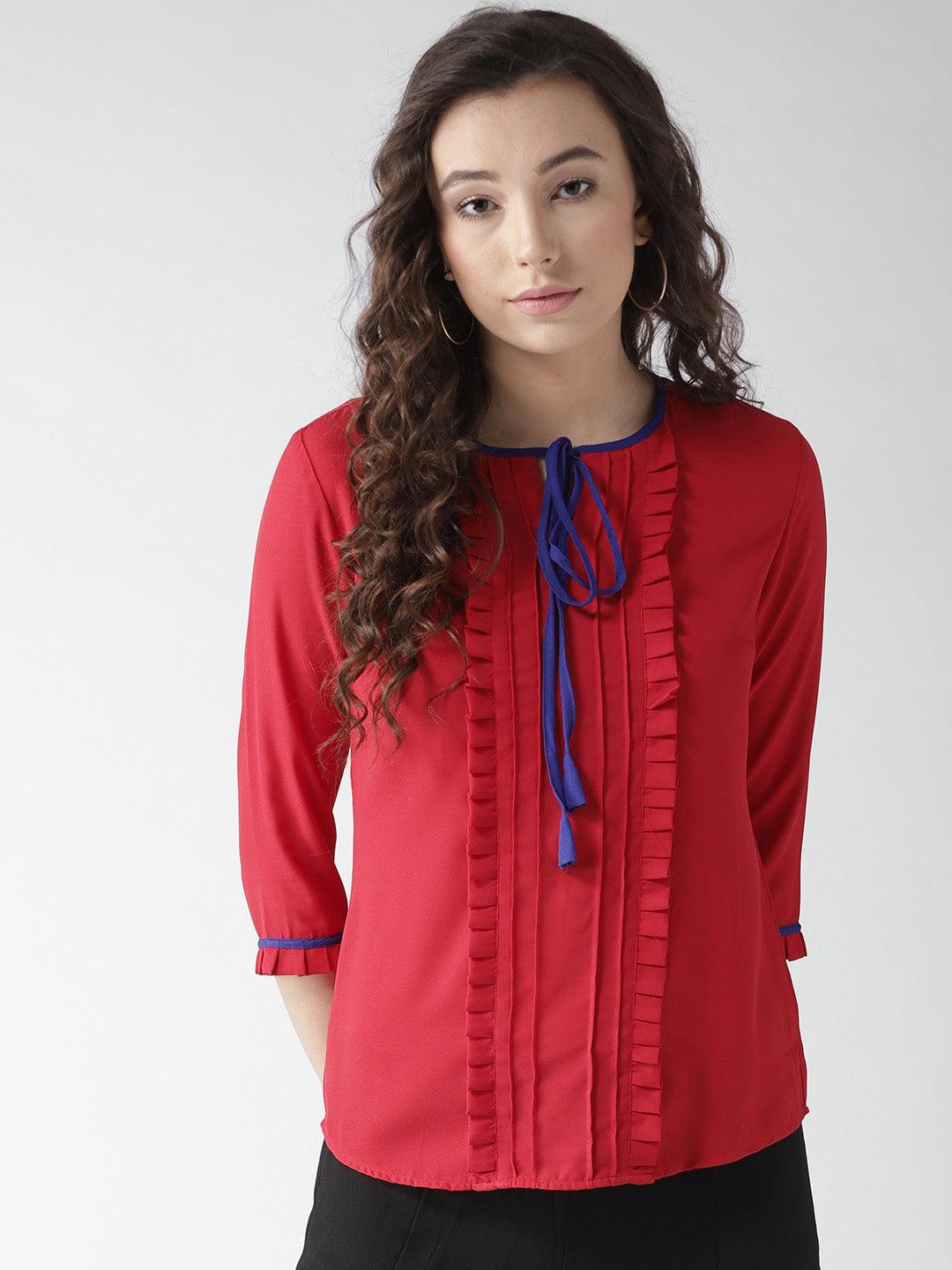 Women Red Solid Top-Tops-StyleQuotient