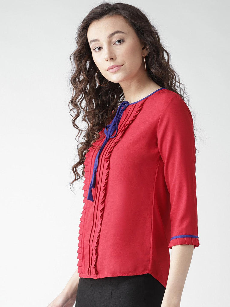 Women Red Solid Top-Tops-StyleQuotient