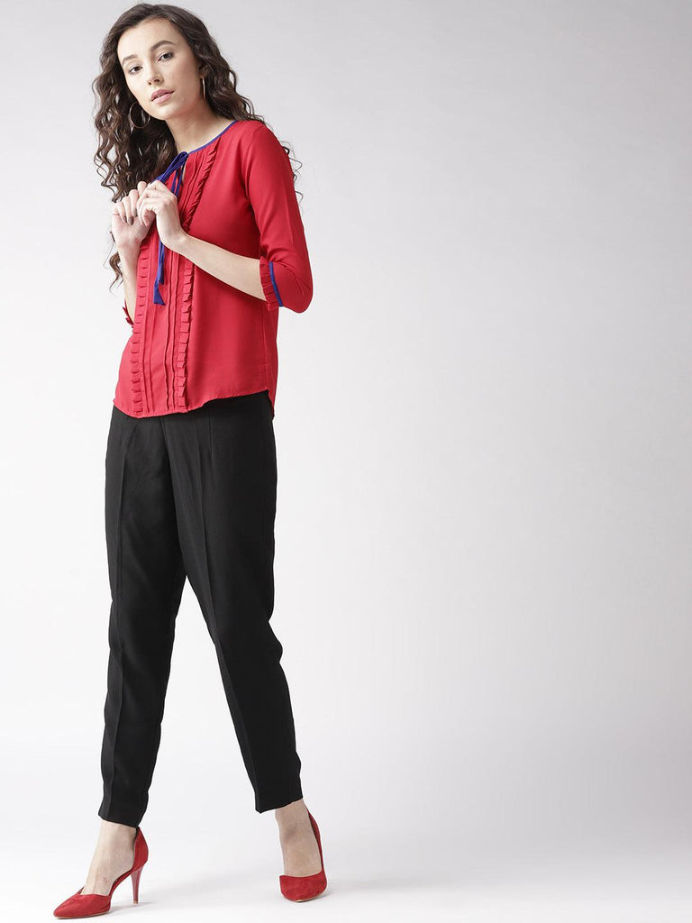 Women Red Solid Top-Tops-StyleQuotient