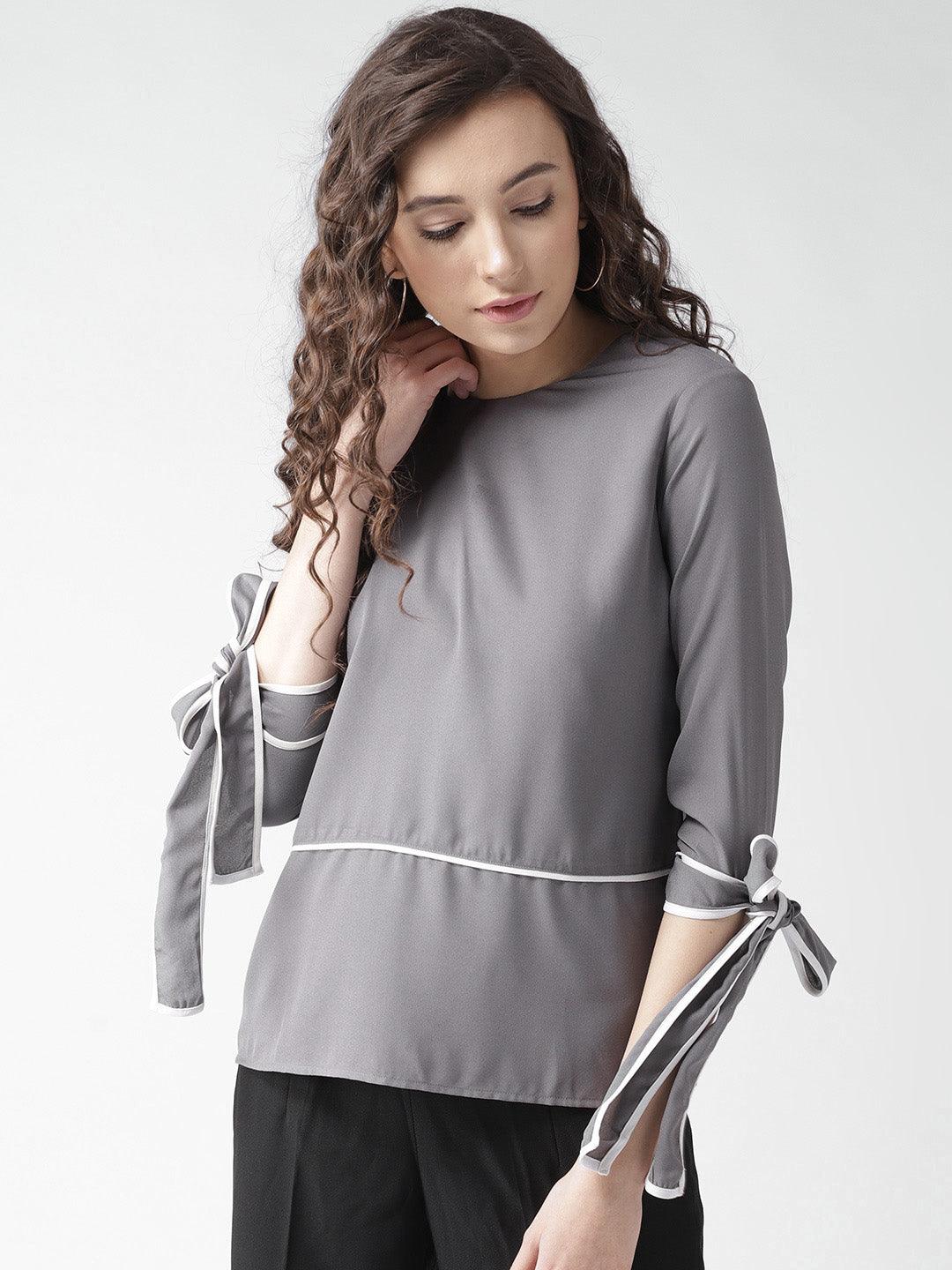 Women Grey Solid Top-Tops-StyleQuotient