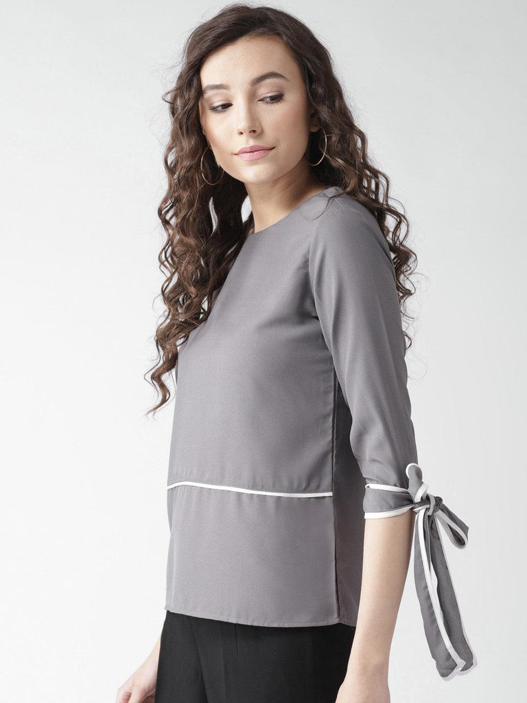 Women Grey Solid Top-Tops-StyleQuotient