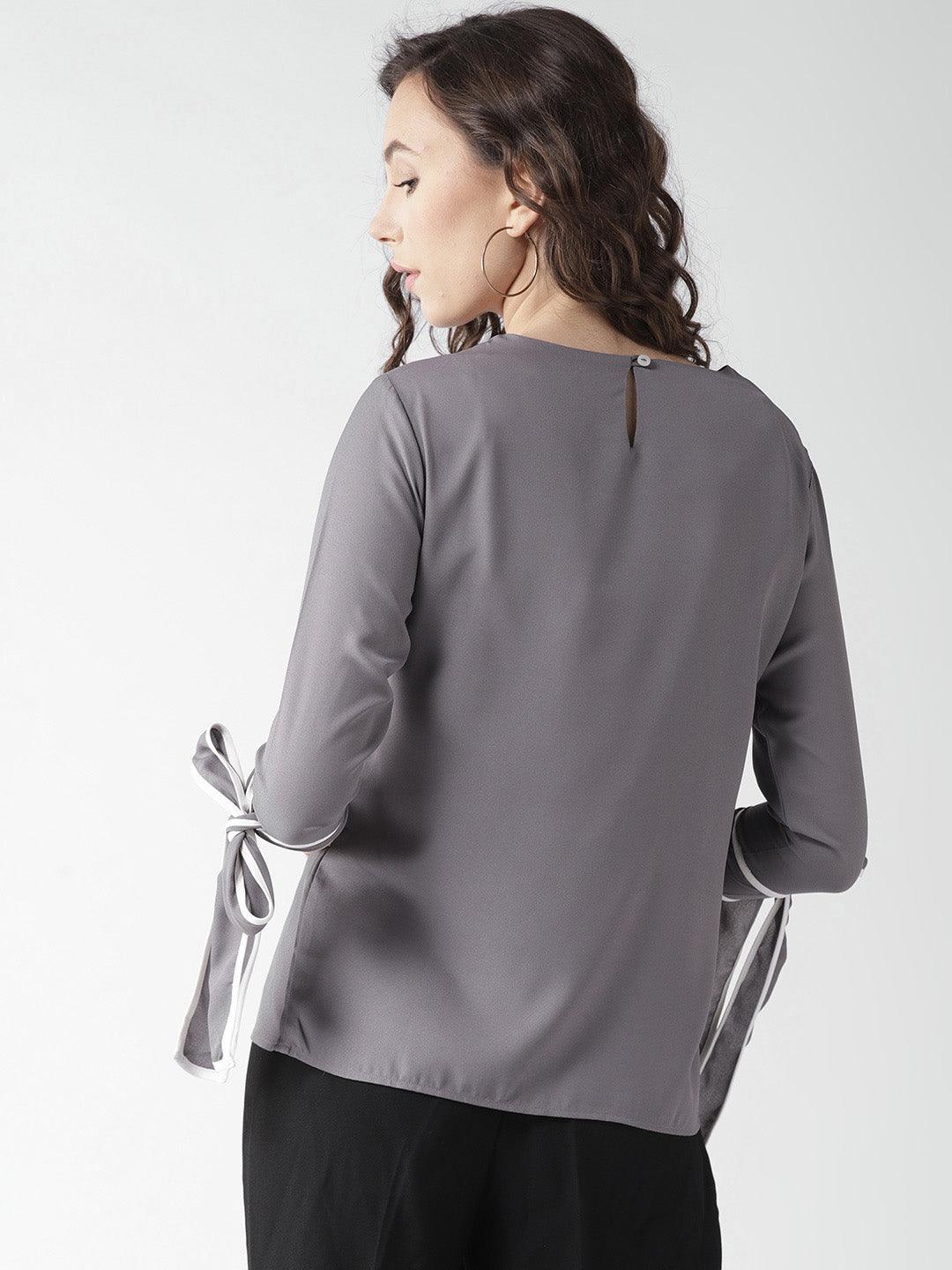 Women Grey Solid Top-Tops-StyleQuotient