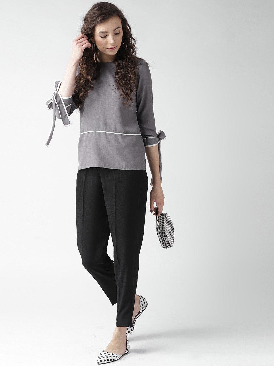 Women Grey Solid Top-Tops-StyleQuotient