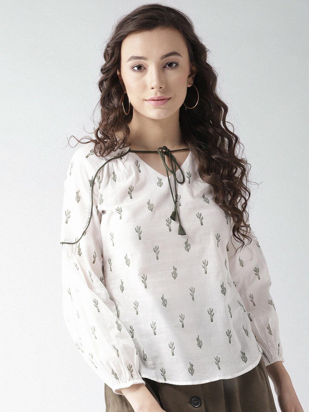 Women White Printed Top-Tops-StyleQuotient