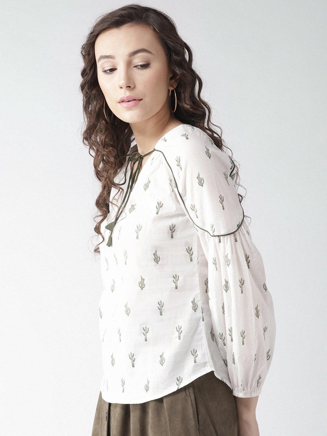 Women White Printed Top-Tops-StyleQuotient