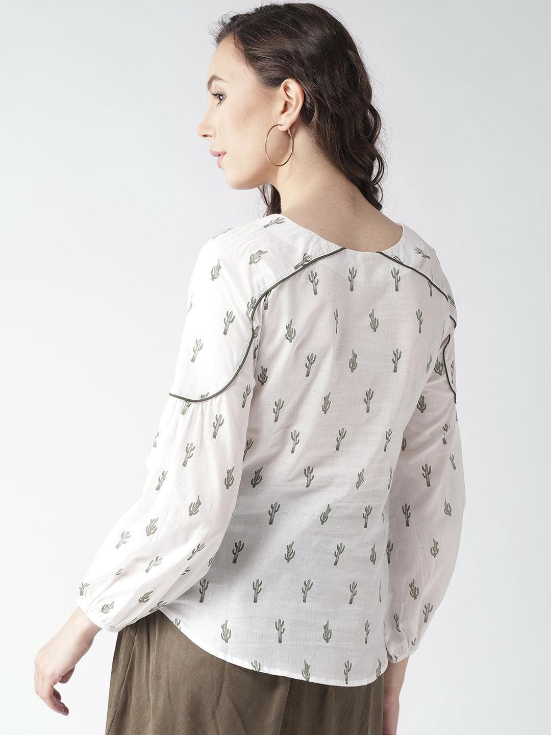 Women White Printed Top-Tops-StyleQuotient