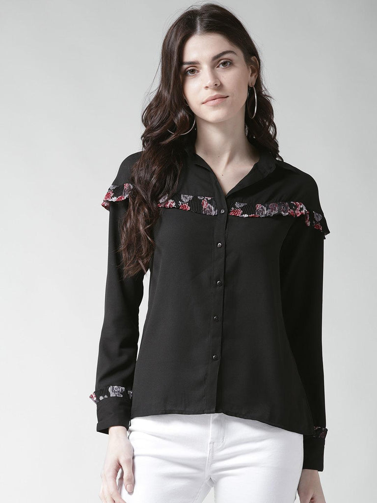 Women Black Contemporary Fit Solid Casual Shirt-Shirts-StyleQuotient