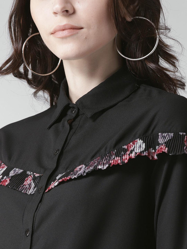 Women Black Contemporary Fit Solid Casual Shirt-Shirts-StyleQuotient