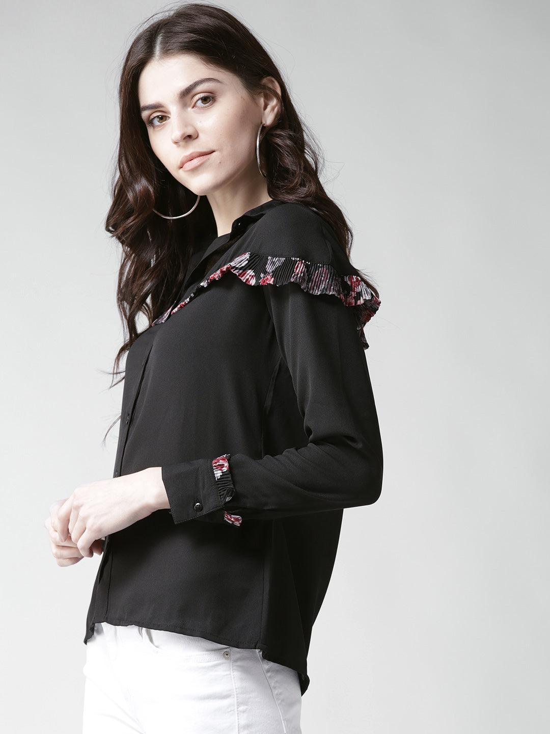 Women Black Contemporary Fit Solid Casual Shirt-Shirts-StyleQuotient