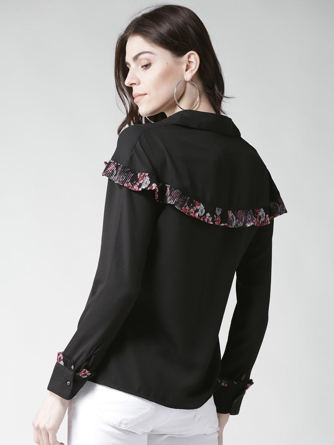 Women Black Contemporary Fit Solid Casual Shirt-Shirts-StyleQuotient