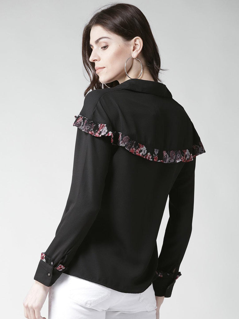 Women Black Contemporary Fit Solid Casual Shirt-Shirts-StyleQuotient